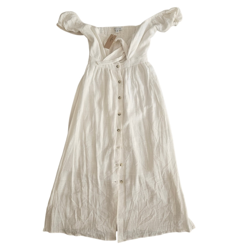 NWT American Eagle Cream Beige Button-Front Button-Through Duster Midi Dress XXS